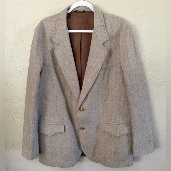 Exc! Vtg 70s TWEED SHEPLERS SPORT COAT HERRINGBONE WOOL BLEND Sz 44R